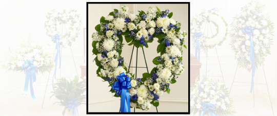 Blue & White Heart Standing Spray SF106