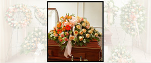 Peach Flowers Casket Spray SF300