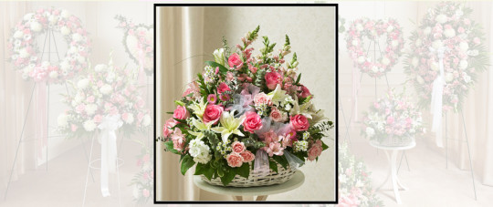 Pink & White Flowers Sympathy Basket SF411